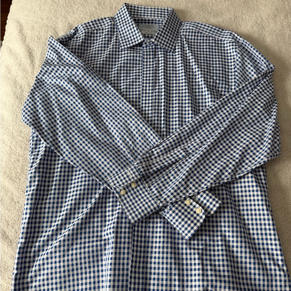 Charles Tyrwhitt Navy and White Gingham Shirt